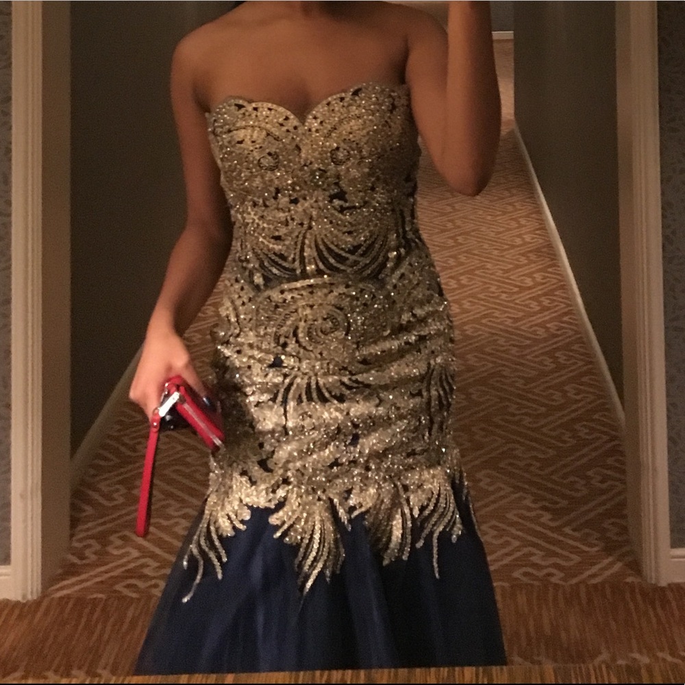 Blue and Gold Prom Dress